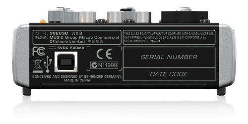 Mezclador 2 Canales C/interfaz De Audio/usb Xenyx 302usb