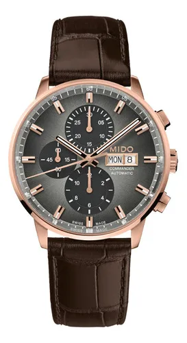 Reloj De Hombre Mido Commander Chronograph Correa Piel Caf Color