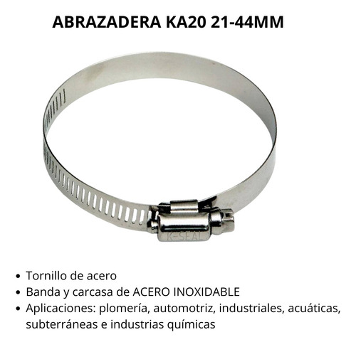 15 Abrazaderas Sin Fin Ka20 21 - 44 Mm Acero Inox / Weston