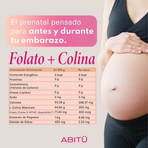 Prenatal Metilfolato 5-MTHF y Colina, 30 cápsulas, Sin Sabor