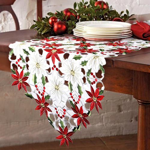 Mantel Navideño Bordado Floral 38 X 176 Cm 220