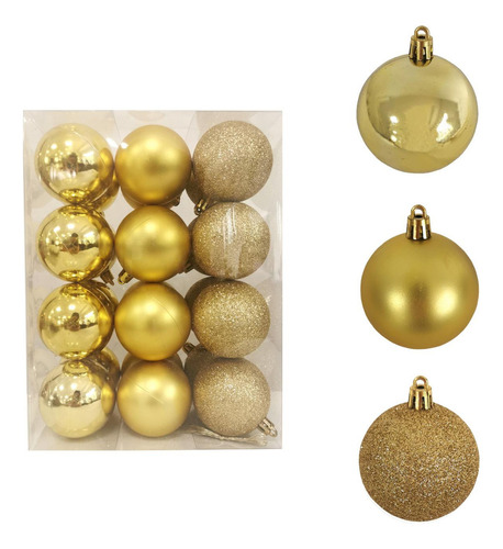 Adornos Navidad 24pz Decoracion Esferas Navideñas 4cm Arbol Color Amarillo Liso