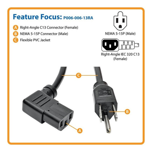Cable Poder Ac C13 Tipo L Codo  Angular 90 3mts
