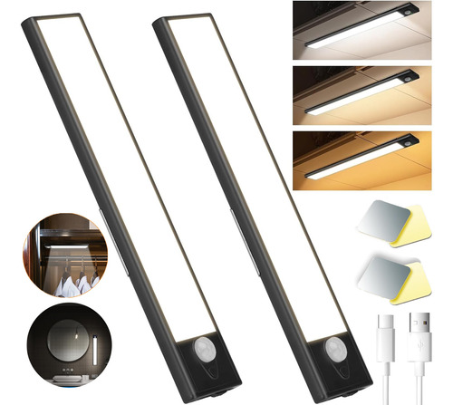 2pack Lámpara 120 Led Barra Luz Sensor Movimiento Casa Baño Negro