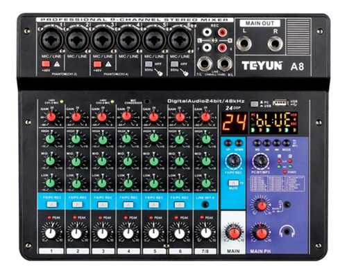 Mezcladora Mixer Teyun A8 Audio Bluetooth Mp3 8 Canales