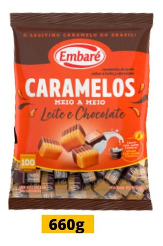 Bala Mastigável Caramelos Meio A Meio Leite E Chocolate 660g