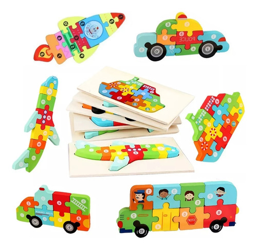 Puzle De Coche De Madera Para Niños, 6 Piezas, Juguete Para