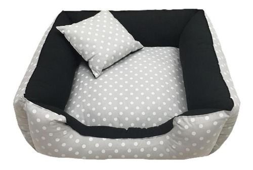 Cama Pet 100 X 100 Cm Fundo Antifriagem Com Zíper Poá Cinza