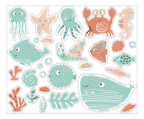 Vinilo Decorativo Infantil Animales Marinos Peces Mar Delfin