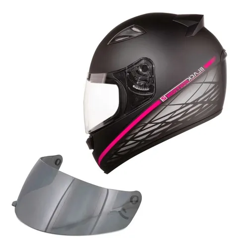comprar Capacete Moto Ebf Spark Flash Preto Rosa + Viseira Espelhada
