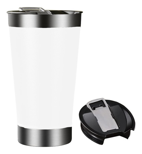 Caneca Copo Térmico Inox Cerveja Tampa E Abridor Cor Branco