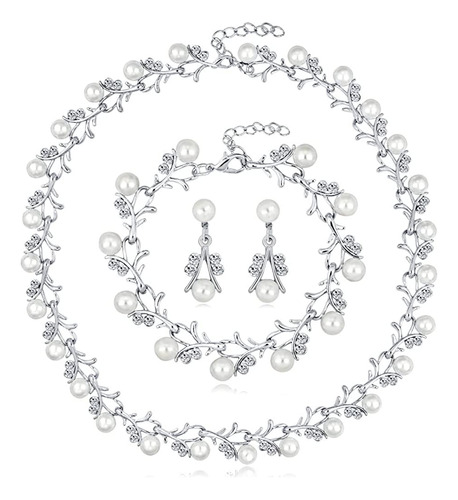 Beryuan - Juego De Collar De Perlas De Cristal De Plata Para