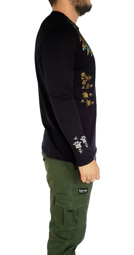 Imagen 2 de 6 de Playera Larva Manga Larga Collar Prehispánico Azteca Rave