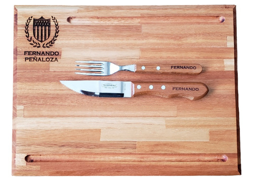 Tabla Para Asado+cubiertos+grabado Personalizado Gratis!