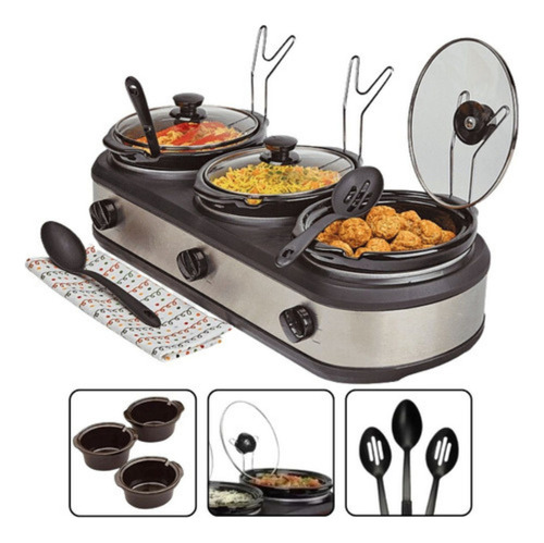 Rechaud Elétrico Members Triplo Buffet Slow Cooker 3 Panelas