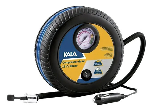 Imagem 1 de 4 de Mini Compressor Pneu Carro Moto 12v Bomba De Ar Kala