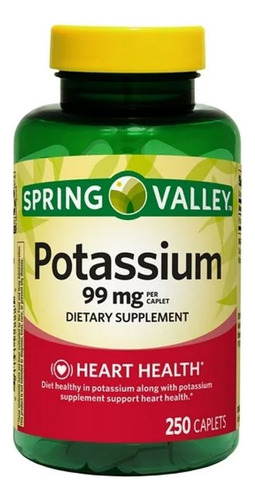 Potasio 99mg Spring Valley Potassium 250 Caps Equilibrio Ph Sabor Neutro