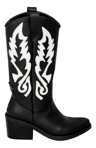 Botas Texanas Mujer Cuero Caña Media Taco Foliado Malaga