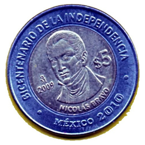 Moneda  Cinco Conmemorativa  Nicolas  Bravo  2009  Int  16