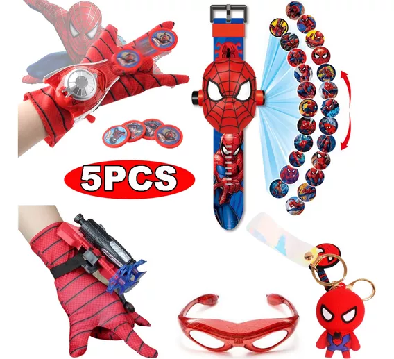 5 Lanzadores De Dardos Spiderman+lentes+llavero+reloj