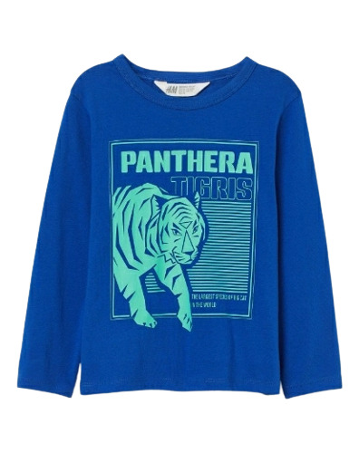 Remera Manga Larga H&m. Pantera. Azul.