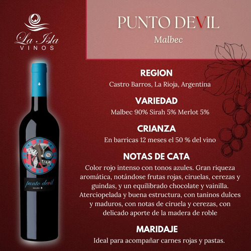 Imagen 3 de 10 de Vino Punto Devil Malbec 750ml. San Huberto