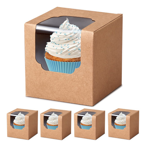 Shallive Cajas De Papel Kraft Para Cupcakes, 60 Unidades Con