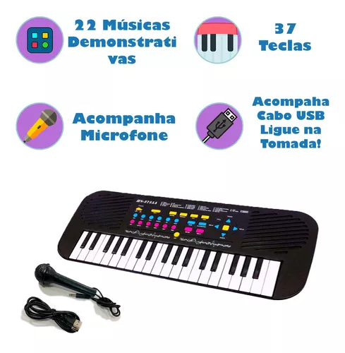 Teclado Infantil com 22 Musicas 37 Teclas e 54,5cm da DM TOYS