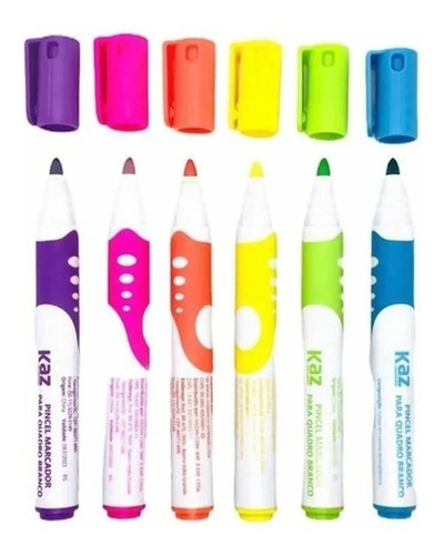 Imagem 1 de 5 de 6 Pincéis Colorido Quadro Branco Com Grip Emborrachado 4mm