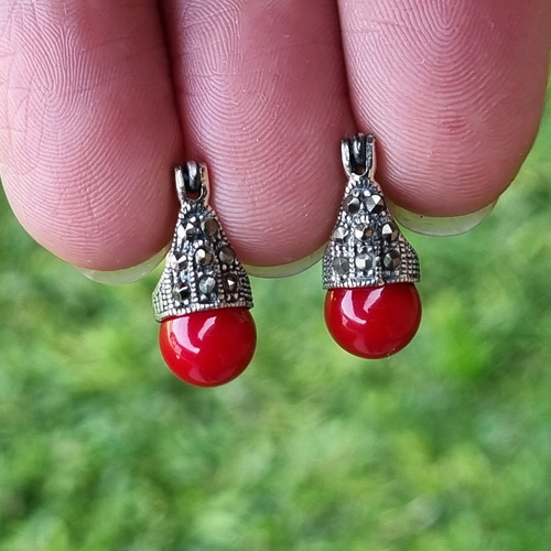 Imagen 3 de 7 de Aros Plata Lady Di Perla Roja 6mm