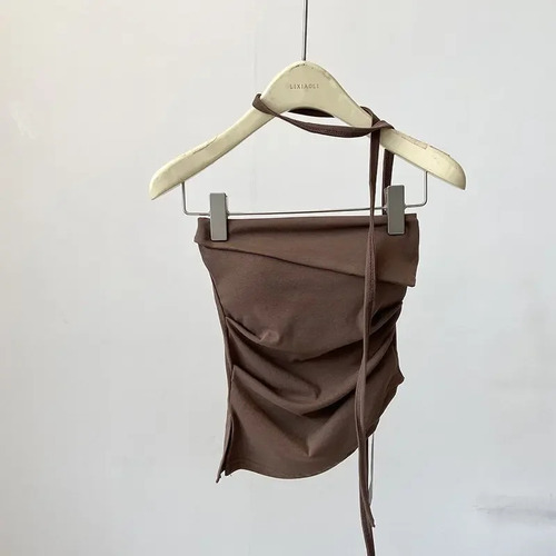 Camiseta Sin Mangas Para Mujer Con Cuello Halter, Negro, Gri