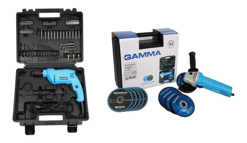 Kit Amoladora 750 Watts Gamma Accesorios + Taladro Percutor 650 Watts