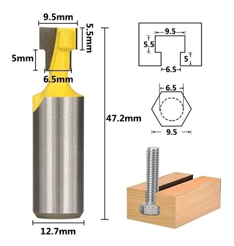 Fresa Madera T-slot T-track Tableros Ranuras De 3/8 