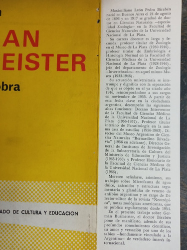 Imagen 2 de 6 de German Burmeister * Su Vida Su Obra * Max Biraben * 1968 *