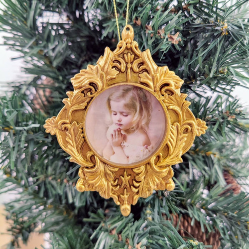 Porta Retrato Dourado Para Árvore De Natal 11x10cm | Parcelamento sem juros