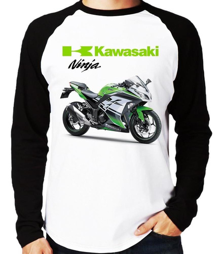 Camiseta Raglan Moto Kawasaki Ninja 300 Verde Longa
