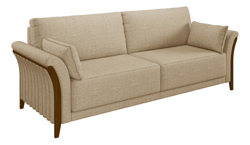 Kit Sofá 02 Lugares 162cm Com 02 Poltronas Stefan Pés Madeira M03 Linho Bege Escuro