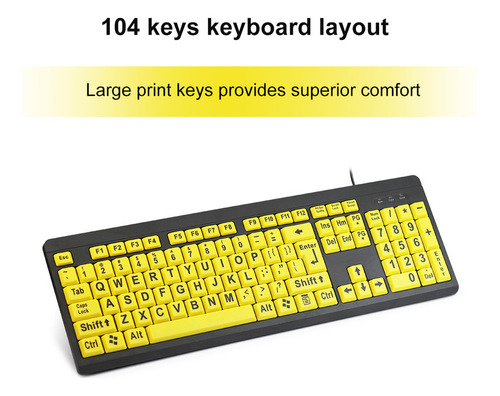 // Teclado Usb De Impressão Grande Para Usuários Com Baixa