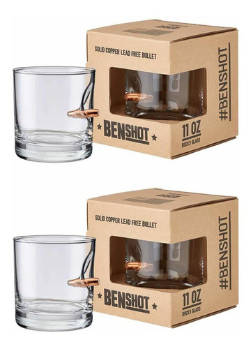 Set Of 2 The Original Benshot Bullet Rocks Glass With Real