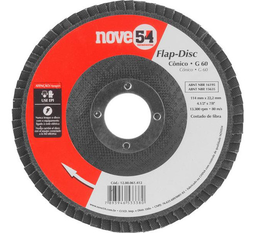 Flap-disc Cônico 4.1/2  G60 Costado Fibra - Nove54