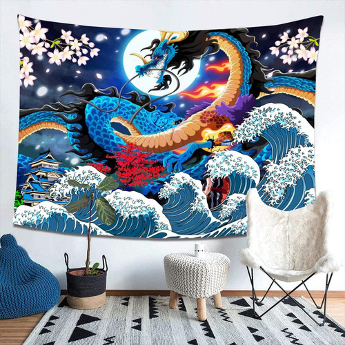 Oodf Tapiz Onda Japonesa Dragon Ideal Para Decoracion Hombr