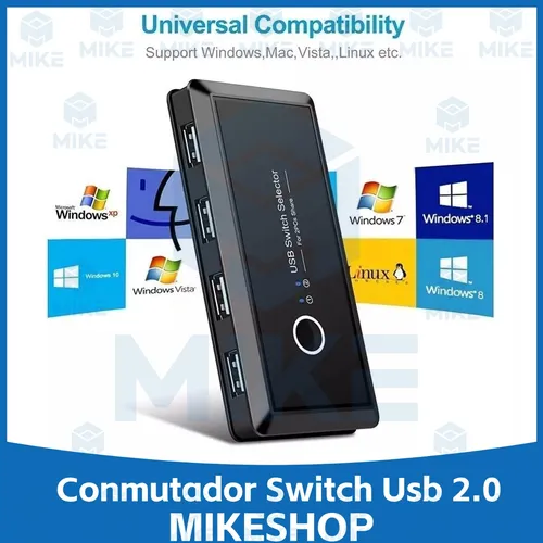 Hub Conmutador Kvm Switch Usb 2.0 Compartir 4 Dispositivos