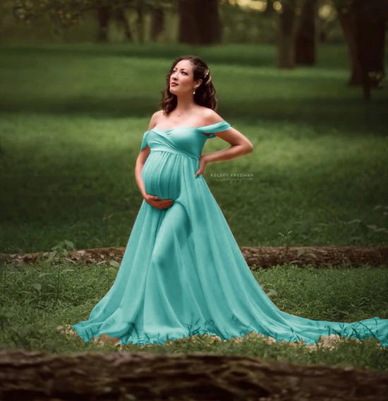 Mujer Embarazada Larga Vestido de Fiesta Bodas Encaje de Cola Suelta Faldas Fotográficas Maternidad Vestidos Premamá Apoyos de Fotografía Disparar Fannyfuny 