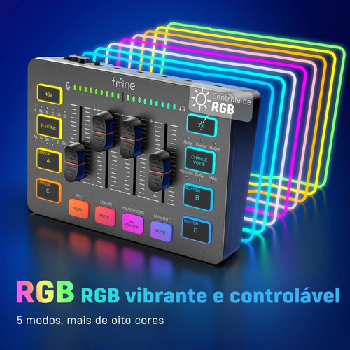 Misturador Ampligame Fifine Sc3 2 Saídas/3 Entradas/usb-c/4