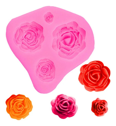 Molde Silicona 4 Rosas Diferentes Tamaños - Rosa