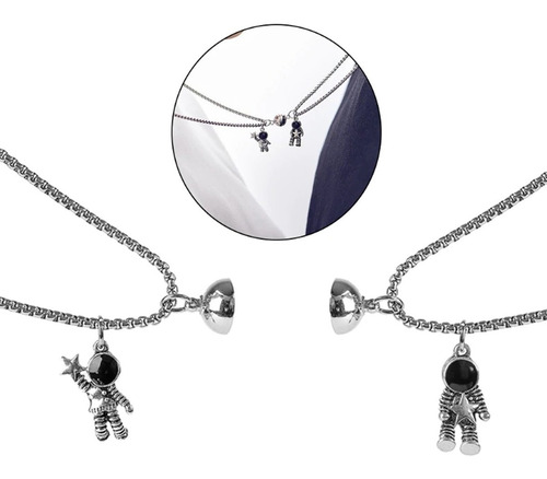 Set 2 Collares Pareja Astronautas San Valentín Imán Pareja