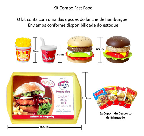 Kit 2 Comidinhas Bandeja Com Hambúrguer Coca Batata Na Caixa