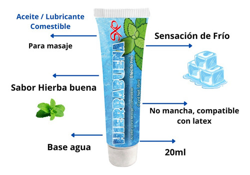Lubricante P/ Masaje Hierba Buena Frío & Multiorgasmico 30ml Hierbabuena / Fresa