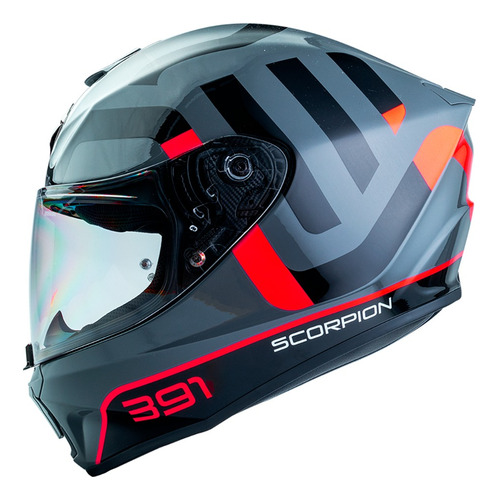 Casco Integral Scorpion Exo-391 Negro Gris Rojo 