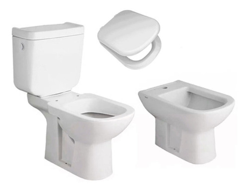 Combo Bidet 1 O 3 Agujeros Deposito Dual Inodoro Largo Porcelana Sanitaria Tapa Madera Laqueada Bari Ferrum Envio Gratis